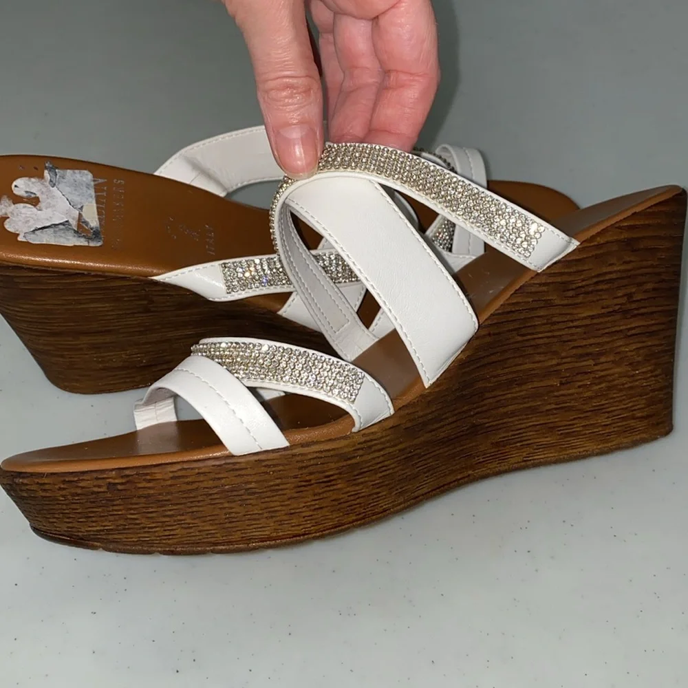 Platform Wedge | Italian Shoemakers | white with rhinestone, size 10